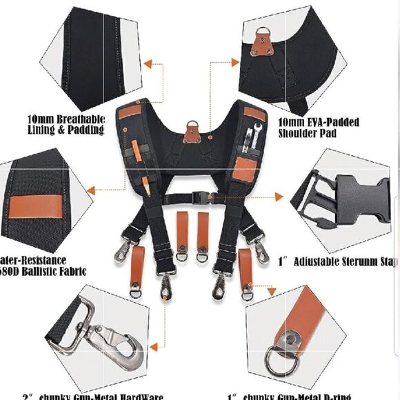 WELKINLAND  Heavy Duty Suspenders Black Harness Carpentry - Picture 3 of 12